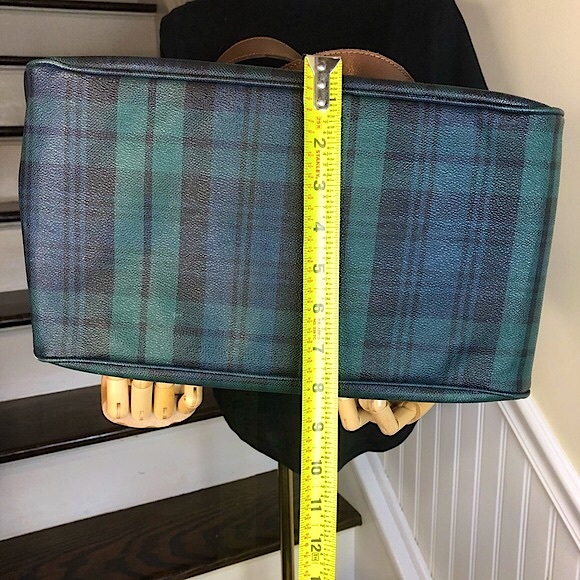 RALPH LAUREN Black Watch Waxed Leather Coated Canvas Overnight Travel Bag - Picture 13 of 17